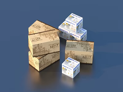 Stacked Cardboard Boxes Containing Household Items with Labeled Packaging Design 3d model
