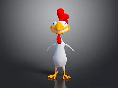 Cute Cartoon Chicken Stuffed Doll With White Body Red Comb And Yellow Beak Feet 3d model