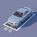 Silver BMW Car Parked in Marked Parking Space with Brand Name