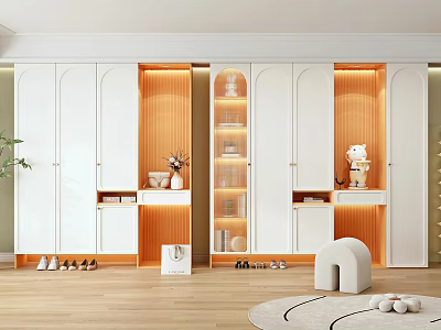 Modern Wooden Shoe Cabinet For Entryway With Multiple Shelves And Drawers 3d model