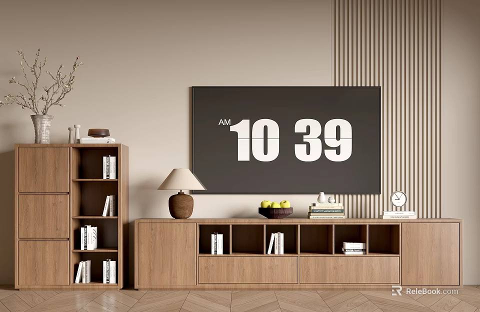 Modern Wooden Entryway Cabinet and Side Cabinet with Storage Bookshelf and Decorative Items 3d model 