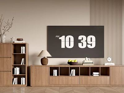 Modern Wooden Entryway Cabinet and Side Cabinet with Storage Bookshelf and Decorative Items 3d model