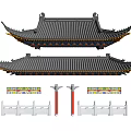 Traditional Chinese Architectural Components Including Curved Roof Ornamental Brackets Red Pillars And White Railings