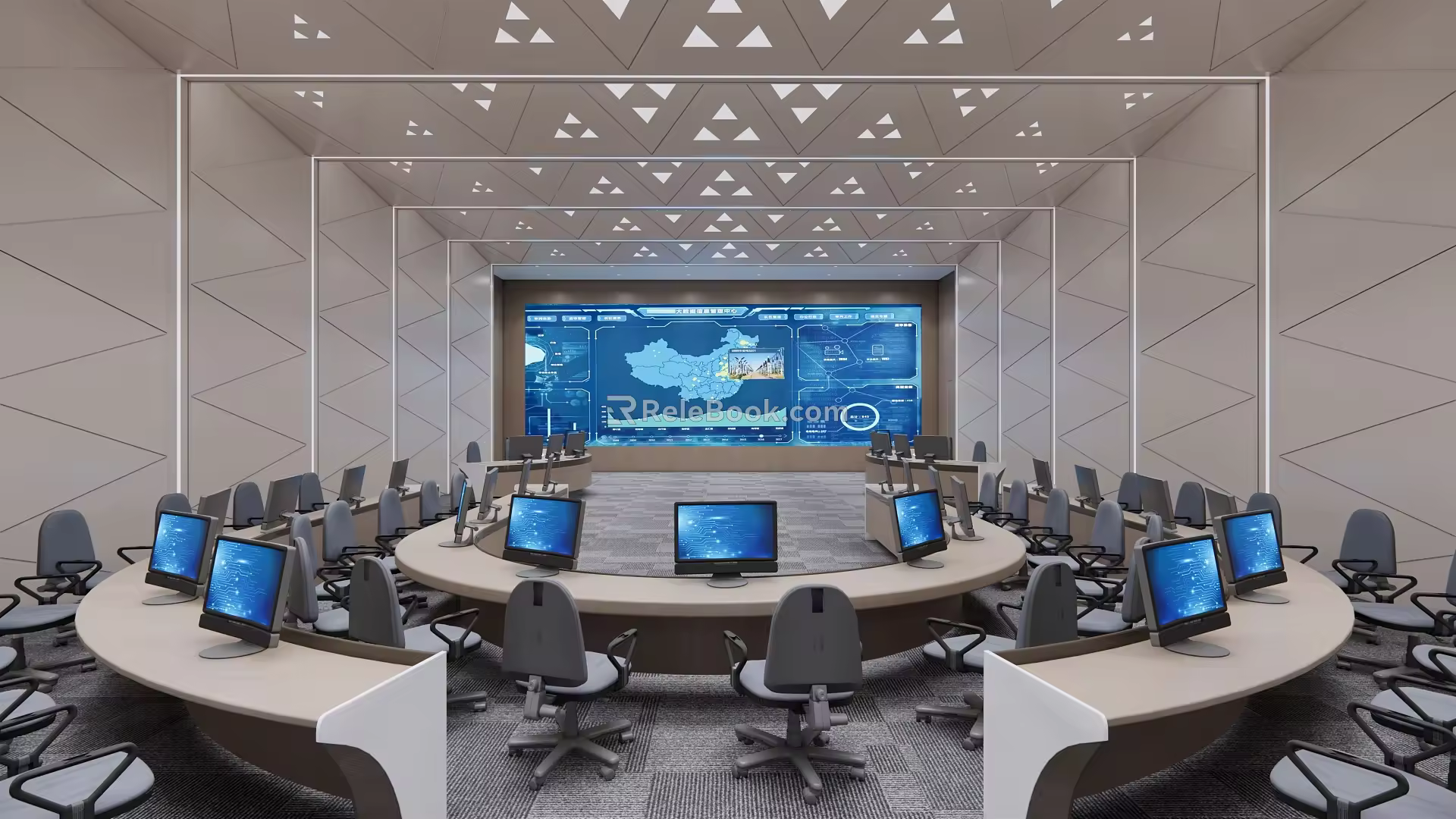 Behind the command center on the second floor of the modern command center 3d model
