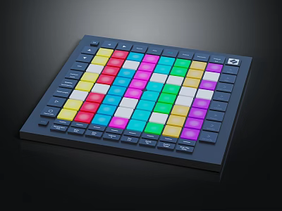 Colorful Backlit Button Music Controller With Grid Layout And Dark Panel 3d model