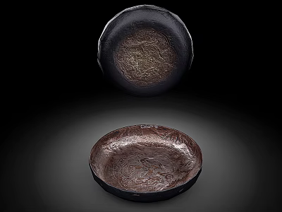 Dark Textured Ceramic Vessels Handcrafted Decorative Bowls With Organic Surface Patterns 3d model