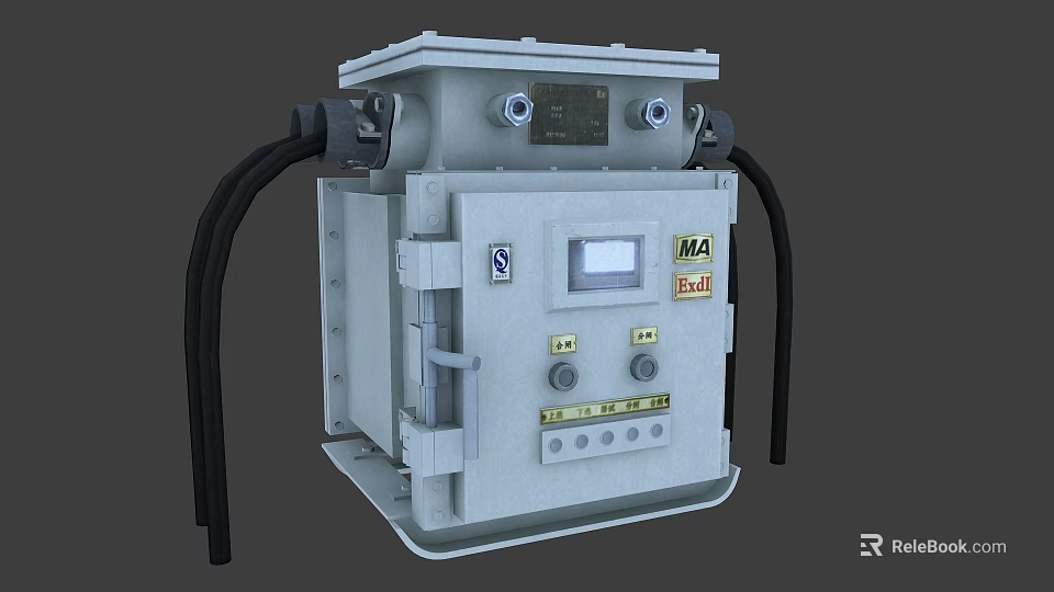 Industrial Control Box With Metal Enclosure Control Panel Buttons Indicators MA Mark And Cables 3d model 