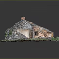 Dilapidated Barn Structure With Rusted Roof Collapsed Sections Surrounded By Overgrown Weeds And Debris