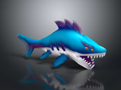 Blue And Purple Shark Toy With Open Mouth Sharp Teeth And Red Eyes 3d model