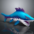 Blue And Purple Shark Toy With Open Mouth Sharp Teeth And Red Eyes