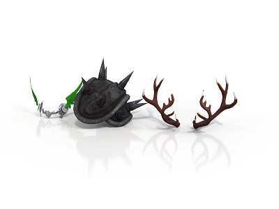 Fantasy Weapon With Spiked Black Core And Antler Shaped Green Accents 3d model