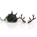 Fantasy Weapon With Spiked Black Core And Antler Shaped Green Accents