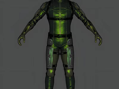 Man in Green Futuristic Combat Suit with High Tech Armor Details 3d model