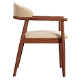 Modern Walnut Wooden Dining Chair With Beige Upholstered Seat Backrest And Armrests