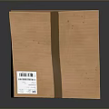 Brown Cardboard Box Packaging Tied With Tape And White Label With Symbols