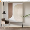 Modern Interior With Abstract Geometric Wall Art Brown Chair And Green Plant