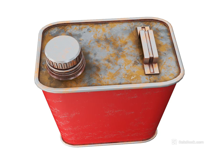 Industrial Equipment Red Metal Can With Rusty Surface Metal Cap And Handle 3d model 