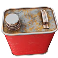 Industrial Equipment Red Metal Can With Rusty Surface Metal Cap And Handle