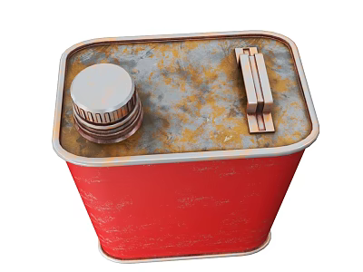 Industrial Equipment Red Metal Can With Rusty Surface Metal Cap And Handle 3d model
