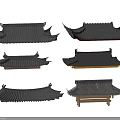 Traditional Chinese Black Roof Components With Curved Eaves And Tile Structure