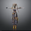 Anime Style 3D Character With Twin Tails Mechanical Outfit Orange And Gray Arms Stretched