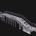 Industrial Metal Railing Bridge Structure With Wooden Planks And Concrete Supports