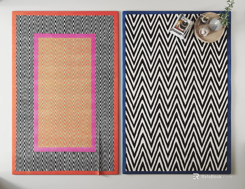 Stylish Square Rugs With Colorful Borders Grid And Zigzag Patterns Design 3d model 