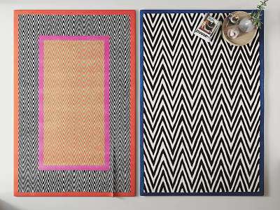 Stylish Square Rugs With Colorful Borders Grid And Zigzag Patterns Design 3d model