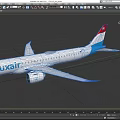Luxair Airplane With White Body Red And Blue Tail Wings And Engine