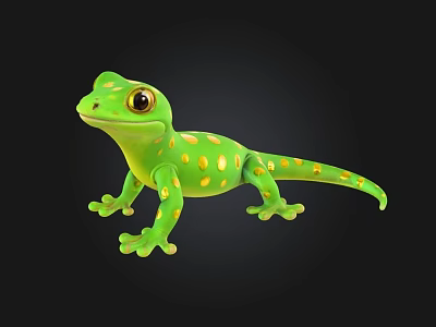Vibrant Green Gecko with Yellow Spots and Large Eyes on Black Background 3d model