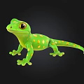 Vibrant Green Gecko with Yellow Spots and Large Eyes on Black Background