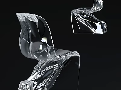Modern Transparent Leisure Chair With Curved Wavy Design And Artistic Sleek Structure 3d model