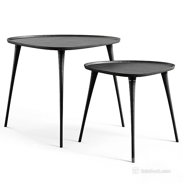 Modern Black Coffee Tables With Two Different Sizes Round Top And Slim Legs 3d model 