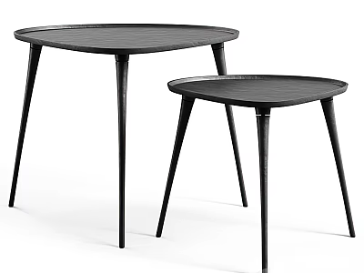 Modern Black Coffee Tables With Two Different Sizes Round Top And Slim Legs 3d model