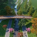 Modern bridge bridge landscape Larch riverbank landscape Ledao willow chicken claw maple thatched grass park 3d model