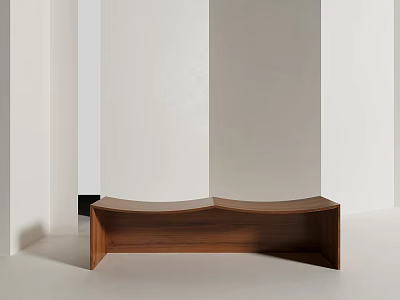 Modern Curved Walnut Stool Design In Minimalist White Room Setting 3d model