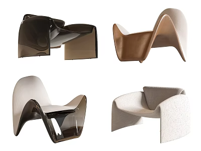 Stylish Modern Accent Chairs With Unique Curved Shapes And Diverse Materials 3d model