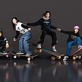 Young Women Skateboarders Riding Together with One in Pink Hat and Casual Clothes