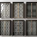 Modern Sliding Doors With Various Geometric Patterns Metal Frames And Glass Panels 3d model