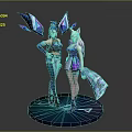 Game Movie Characters With Blue Wings Unique Outfits And Crystal Weapons Standing On Blue Base