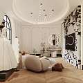 Banquet Hall Featuring Circular Ceiling Chandelier Arched Window Trees View Beige Sofa Round Coffee Table
