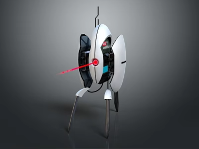 Futuristic Laser-Equipped Weapon With White Body Emitting Red Beam And Three Support Legs 3d model