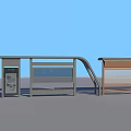 Modern Bus Station with Wooden Structure Glass Panels Benches and Billboard