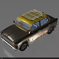 Retro Vintage Car With Yellow Roof Brown Body Roof Rack And Red Graphics