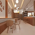 Modern Wooden Dessert Shop Interior With Pendant Lights And Pastry Display Counter