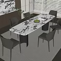 Italian Dining Table and Chair Combination Wine Cabinet Chandelier Ornaments Refrigerator 3d model