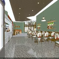 Cozy Restaurant Interior Design With Pastry Display Seating Area Colorful Tiles And Pendant Lights