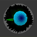Vibrant Glowing Blue Mushrooms With Patterned Caps And Green Leaves On Dark Base