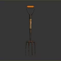 Vintage Metal Garden Fork With Orange Wooden Handle Durable Hardware Tool For Gardening Use