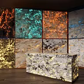 Modern Bar Counter With Marble Surface And Colorful Glowing Wall Panels